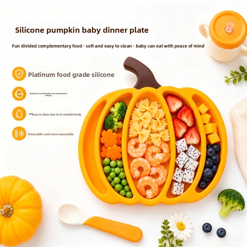 Baby Food Vegetables - Pompoen siliconen babybord met compartimenten, anti-krakend